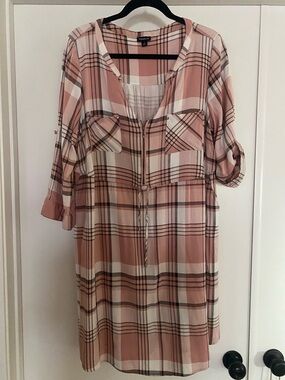 torrid Pink and Cream Plaid Zip-Front Tunic Dress